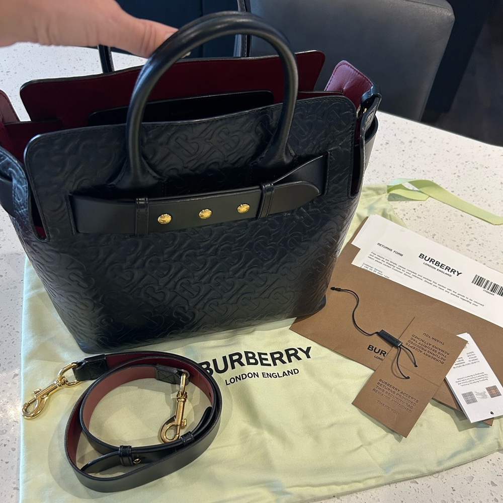 Burberry TB Black Embossed Leather Belt Bag